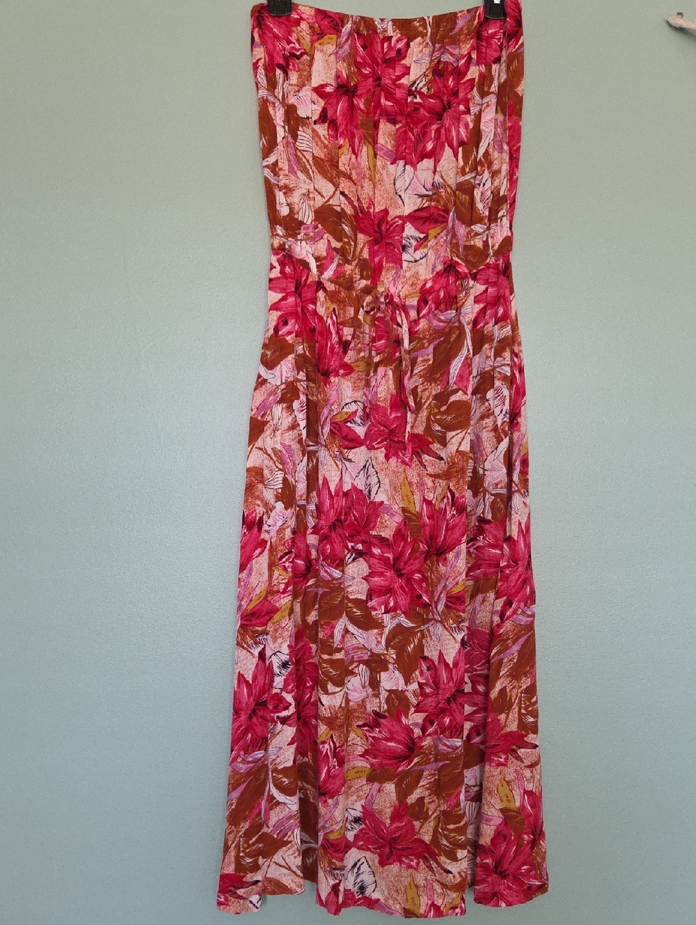 Pink Floral Strapless Maxi Dress